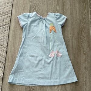Little English Light Blue Dress with Carrot and Bunny Embroidery